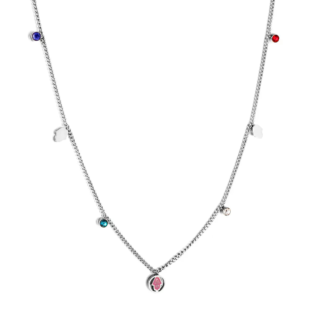 Stainless Steel 2 Palms + Round Hollow Purple Palm Accessories + 4 Mixed Color Diamonds Necklace asonjewelry